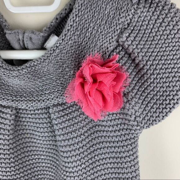 Cherokee Kids Gray Metallic Knit Dress w/ Flower 4T - Picture 4 of 8